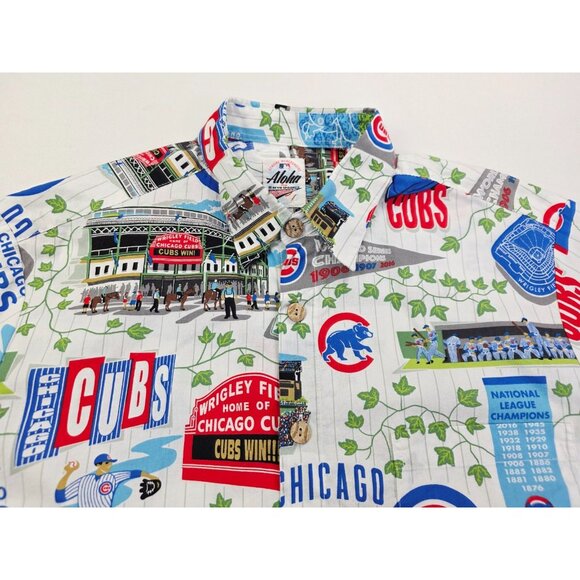 Reyn Spooner Aloha Chicago Cubs Size Medium Short Sleeve Cotton Pocket Shirt - Picture 8 of 8